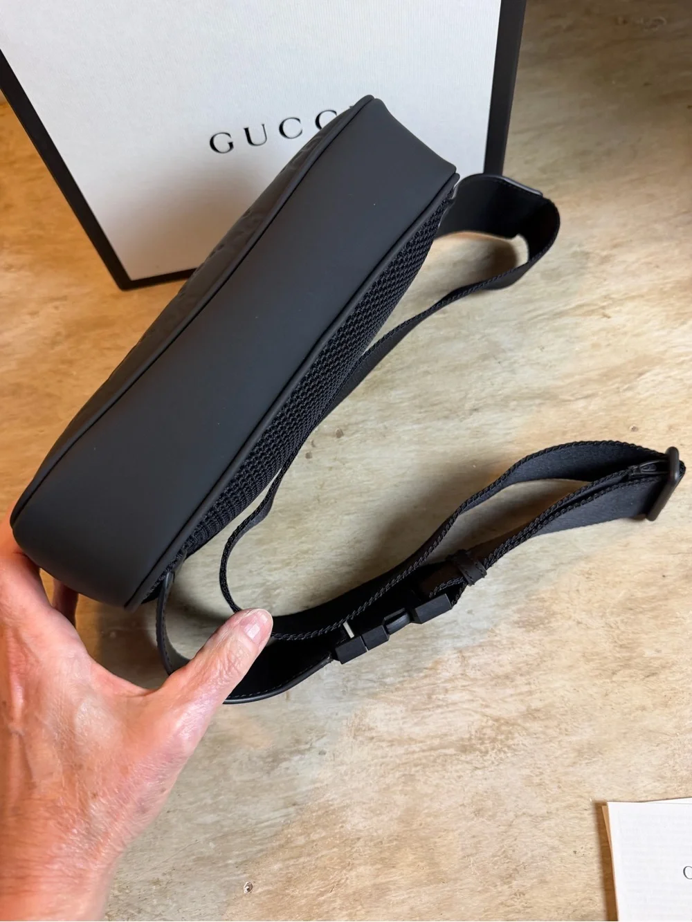 Gucci Matte Black GG Embossed Leather Belt Bag